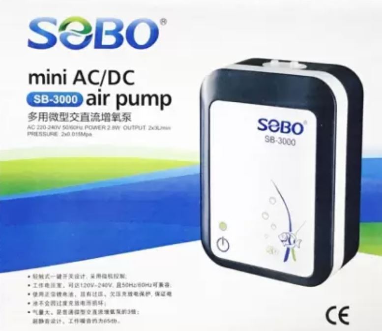 SOBO Aquarium Mini SB-3000 AC/DC Air Pump | Battery Pump